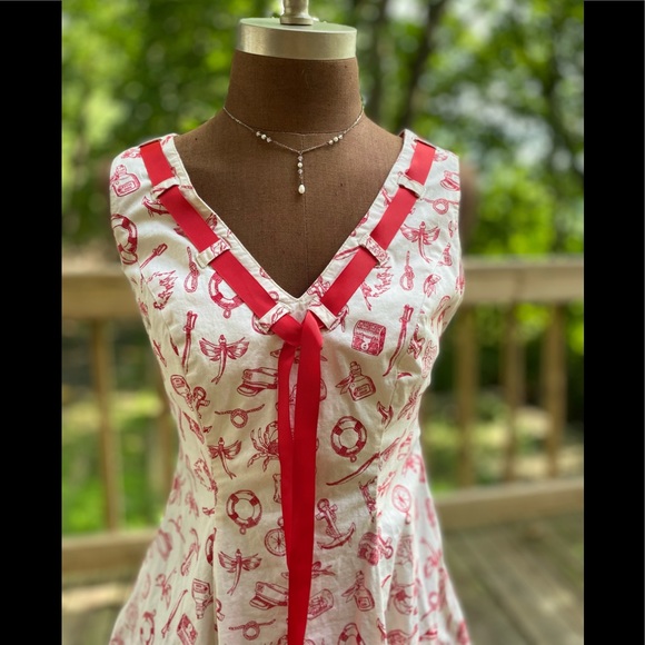 Super Cute Hell Bunny Pin Up Dress Nautical Theme - Picture 4 of 8